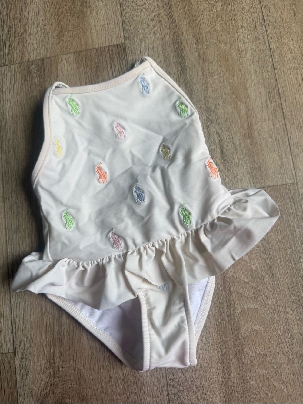 Ralph Lauren White baby Girls' One-Piece Swimsuit with Pastel Pony Embroidery